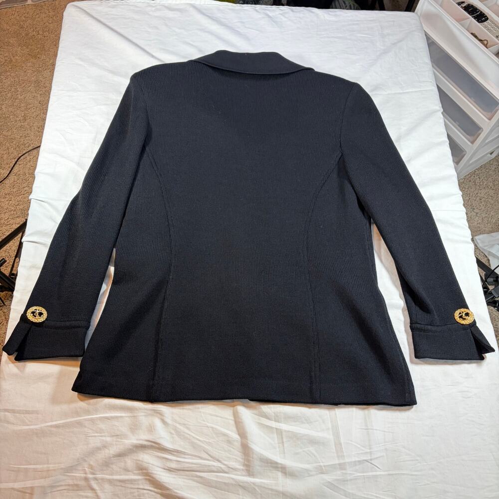 VTG St John Collection Marie Gray womens black knit jacket. Sz 10. gold buttons. - Picture 5 of 7